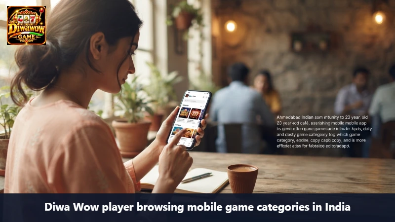 Diwa Wow player browsing mobile game categories in India